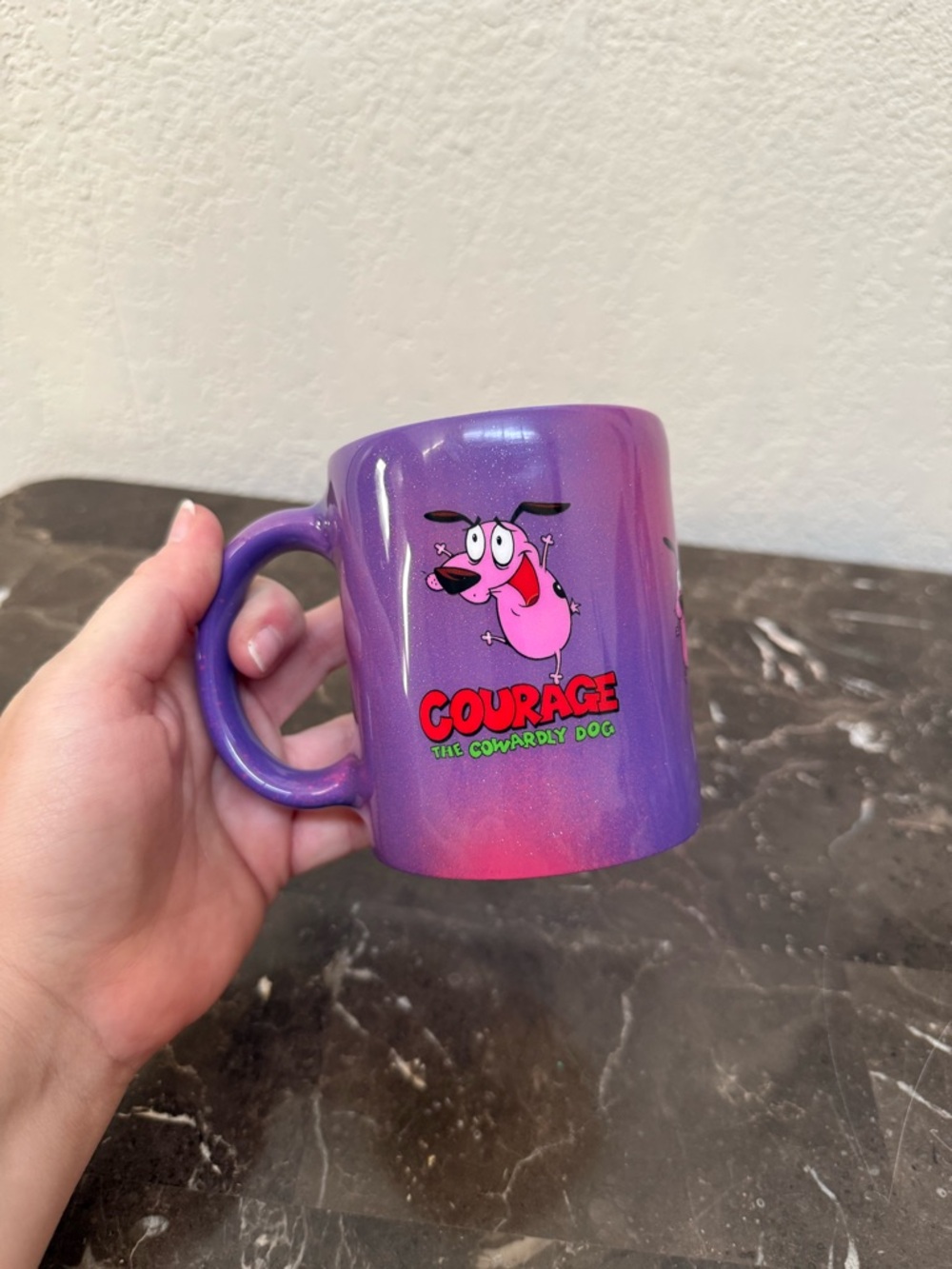 Courage the Cowardly Dog 90s Cartoon Chameleon Glitter Coffee Mug